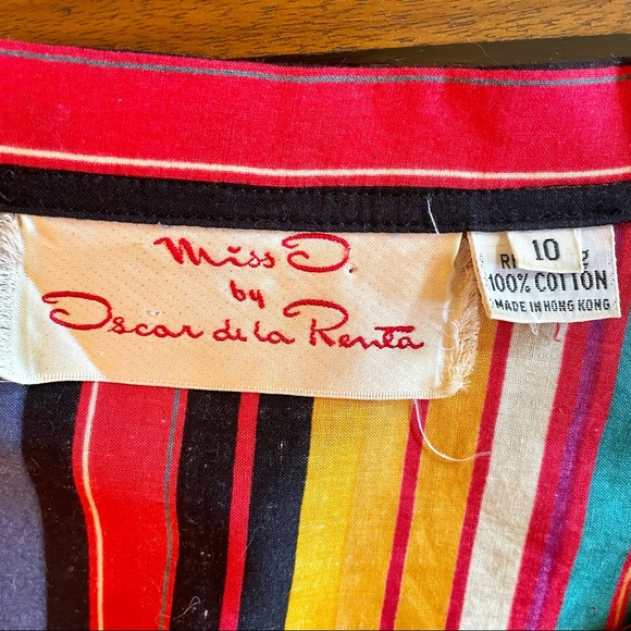 Miss O D by Oscar de la Renta cotton striped puff sleeve button down v neck - Picture 6 of 10